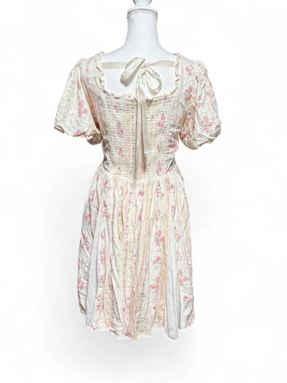 Ivy City Co Size Large Cream Pink Floral Puff Sleeve Cottagecore Dress - Picture 5 of 8